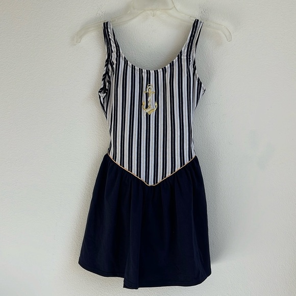 NWT Vintage Tahiti Blue and White Anchor Swimming Suit Size 9/10 - Picture 1 of 10